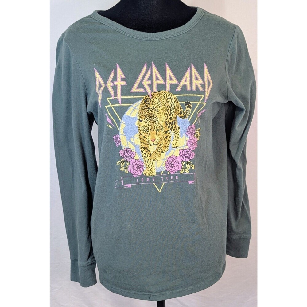 Def Leppard 1987 Tour Graphic Long Sleeve Shirt Green Vinyl Icons Size XXL 20x25